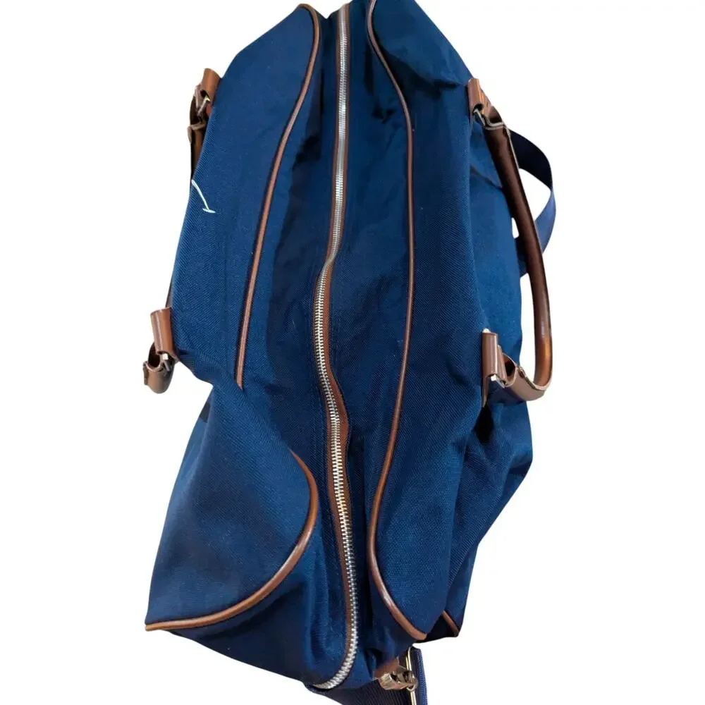 Vtg Polo Ralph Lauren Big Pony Canvas Overnight Weekender Duffle Bag Blue Brown